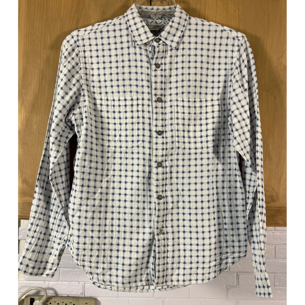 Carbon 2 Cobalt Button Down Mens Medium White Blue Gauze Cotton Shirt